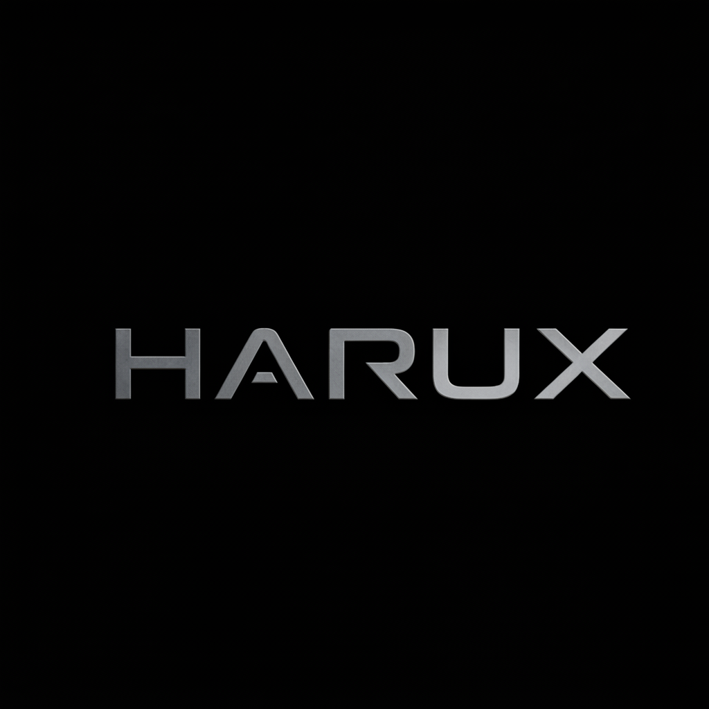 HARUX logo on a black background